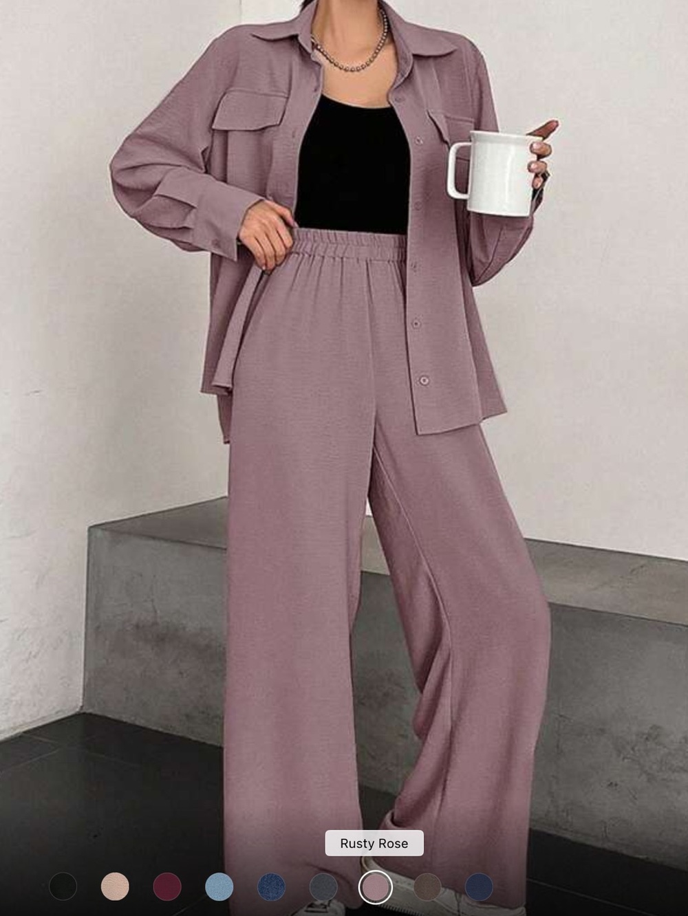 SHEIN Rusty Rose Wide-Leg Pants Set
